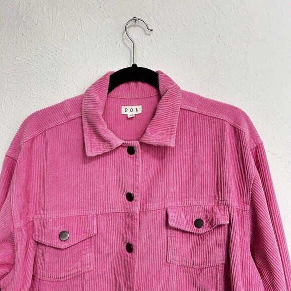 Pol Barbie Pink Wide Wale Corduroy Jacket Distressed Frayed Hem Size M Button Up - Picture 13 of 15